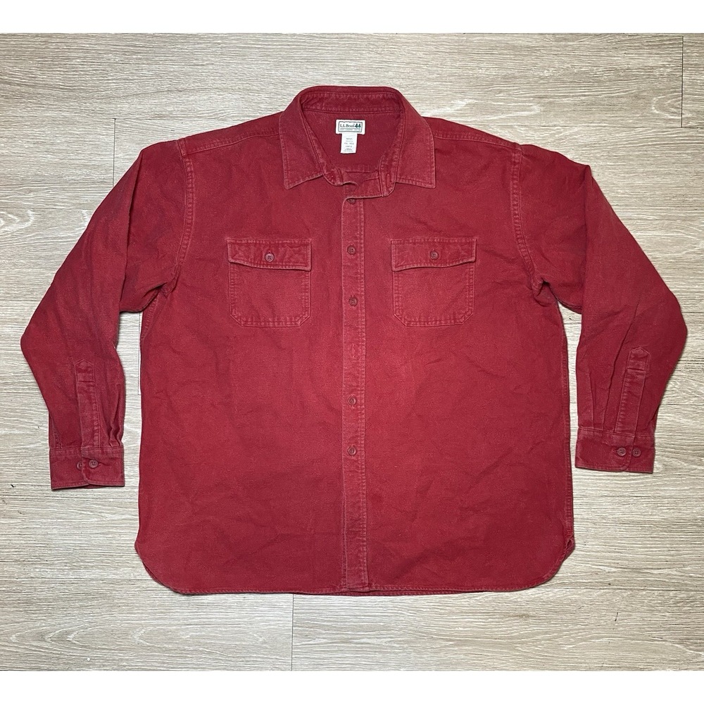 Men's Size 2XL LL Bean Chamois Flannel Button Up Long Sleeve Shirt‎ 0MT04 Red